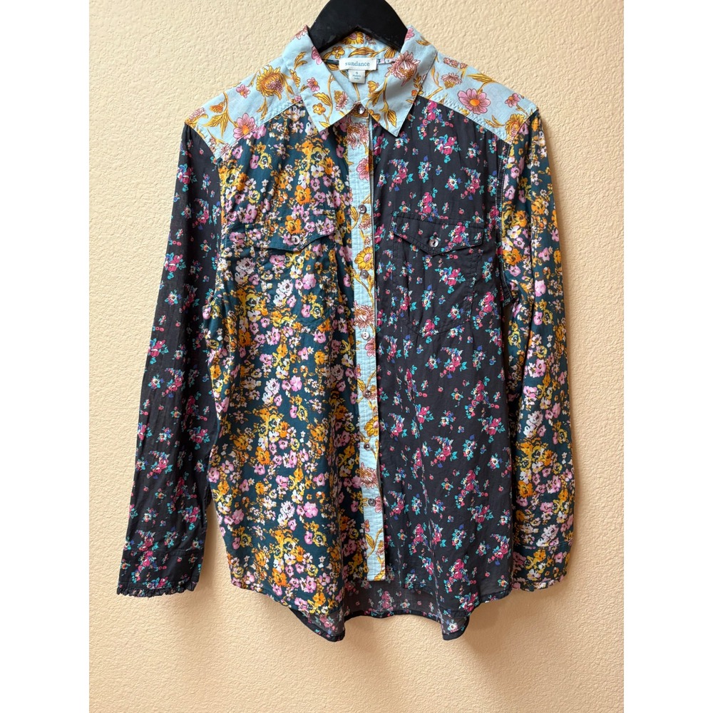 Sundance Western Artisan Small Mixed Floral Patchwork Cotton Button Down Shirt